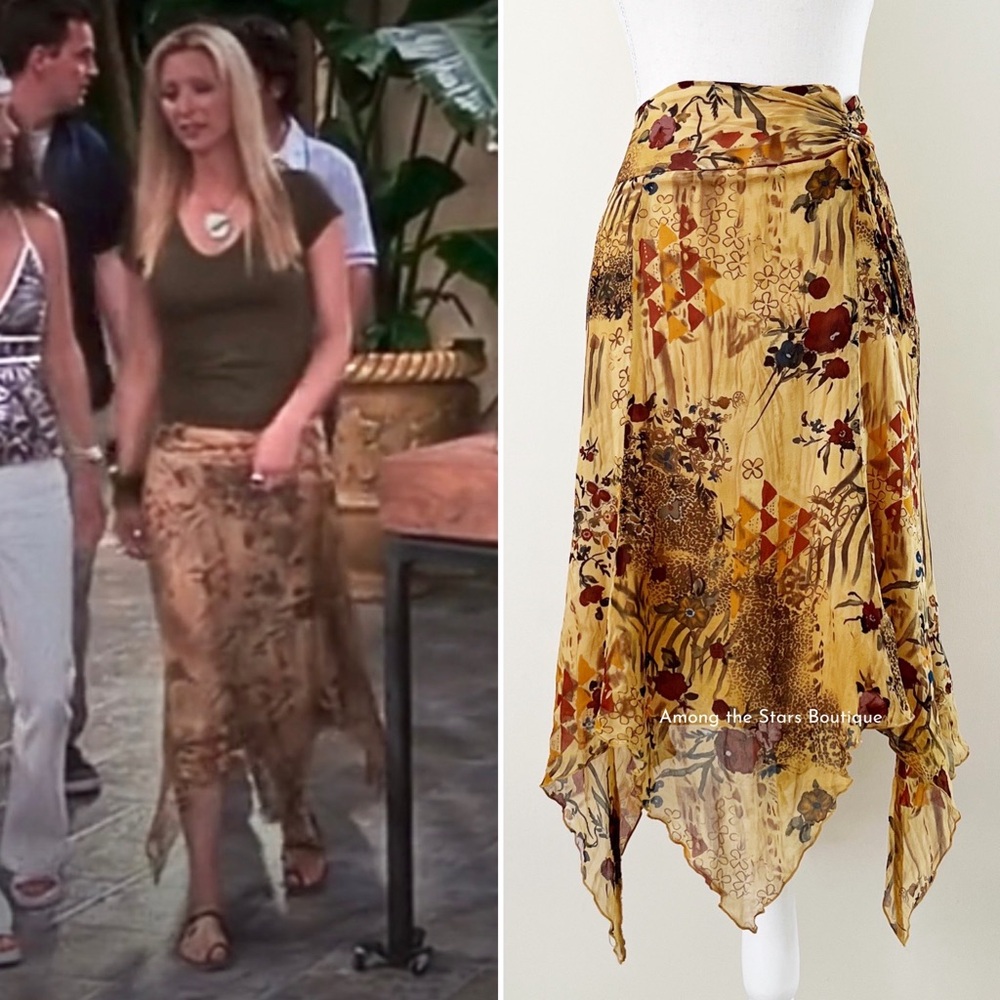 Rare Early 2000s Vintage Boho Handkerchief Hem Skirt ASO Phoebe in Friends - Picture 4 of 16